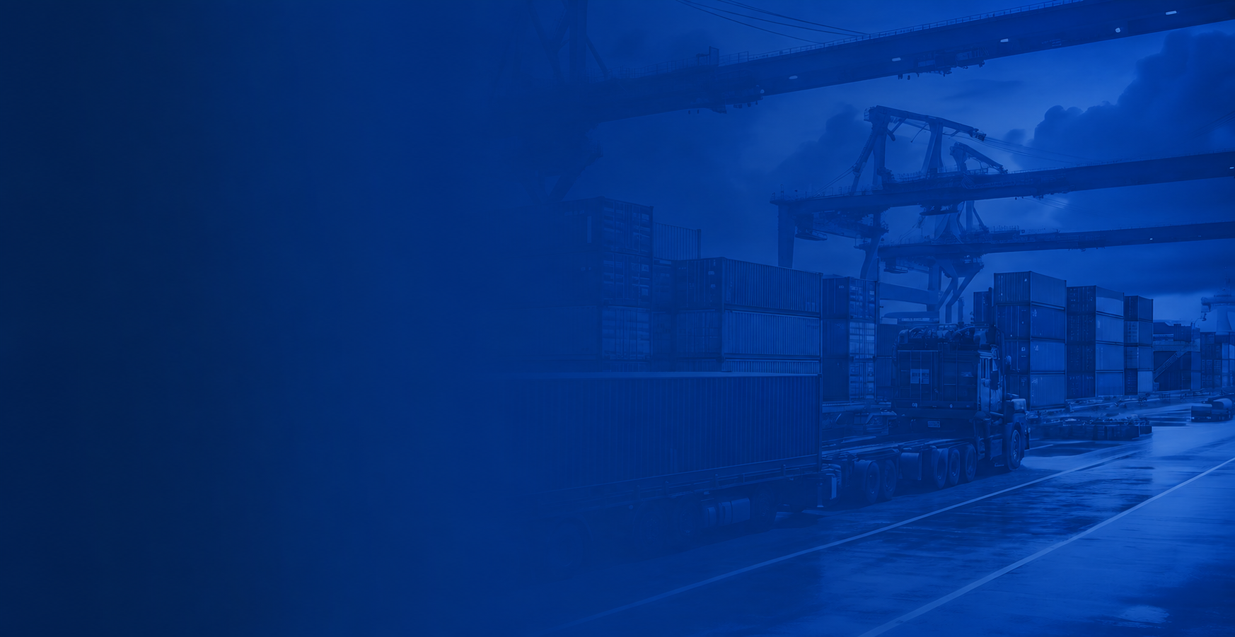 Container trucks transporting cargo at an international port